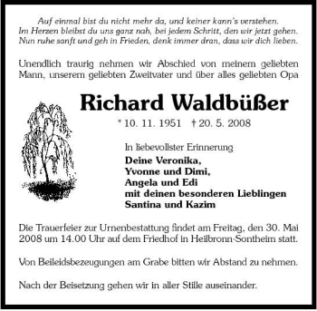 Traueranzeige von Richard Waldbüßer 