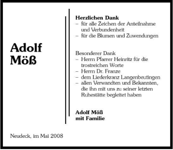 Traueranzeige von Adolf Möß 
