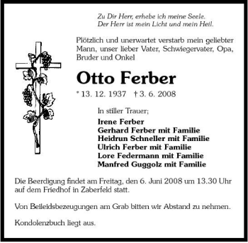 Traueranzeige von Otto Ferber 