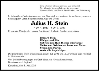 Traueranzeige von Julius H. Stein 
