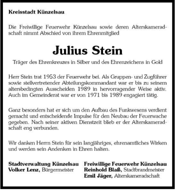 Traueranzeige von Julius Stein 