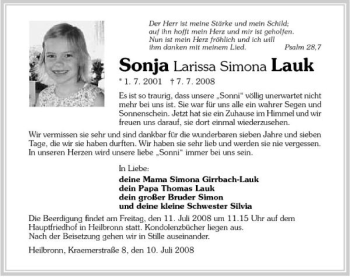 Traueranzeige von Sonja Lauk 