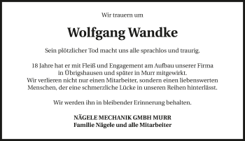 Traueranzeige von Wolfgang Wandke 