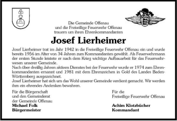 Traueranzeige von Josef Lierheimer 