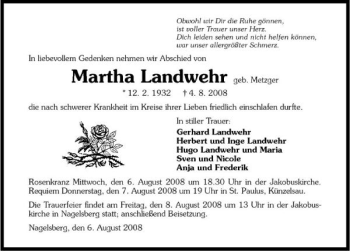 Traueranzeige von Martha Landwehr 