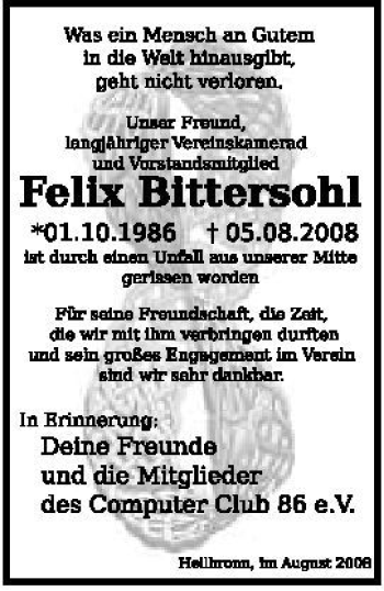 Traueranzeige von Felix Bittersohl 