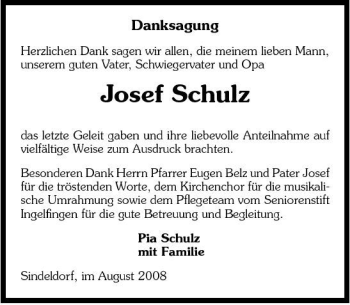 Traueranzeige von Josef Schulz 