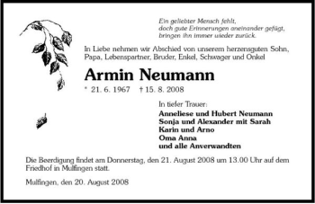 Traueranzeige von Armin Neumann 