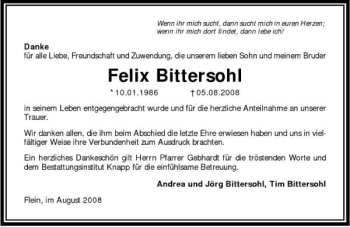 Traueranzeige von Felix Bittersohl 