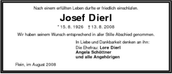 Traueranzeige von Josef Dierl 