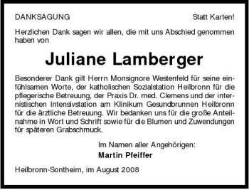 Traueranzeige von Juliane Lamberger 