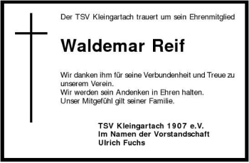 Traueranzeige von Waldemar Reif 