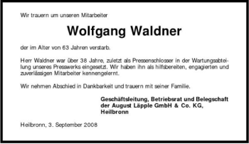 Traueranzeige von Wolfgang Waldner 