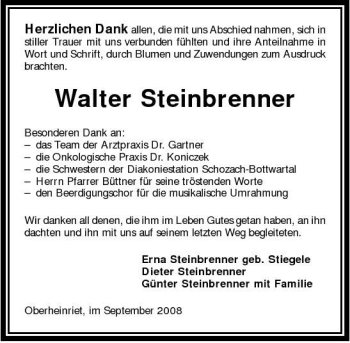 Traueranzeige von Walter Steinbrenner 