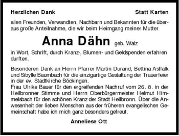 Traueranzeige von Anna Dähn 