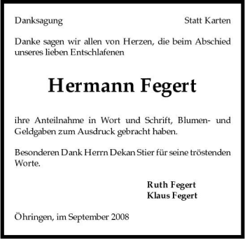 Traueranzeige von Hermann Fegert 