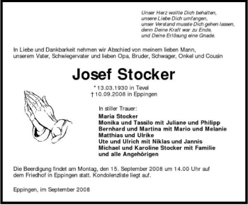 Traueranzeige von Josef Stocker 