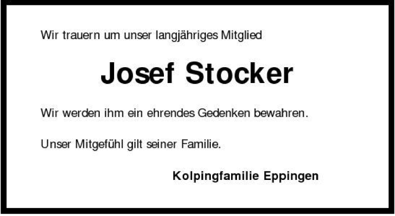  Traueranzeige für Josef Stocker vom 13.09.2008 aus 
