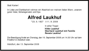 Traueranzeige von Alfred Laukhuf 