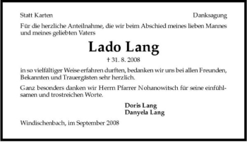 Traueranzeige von Lado Lang 