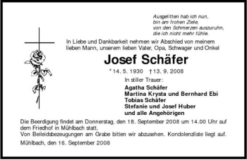 Traueranzeige von Josef Schäfer 