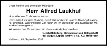 Traueranzeige von Alfred Laukhuf 