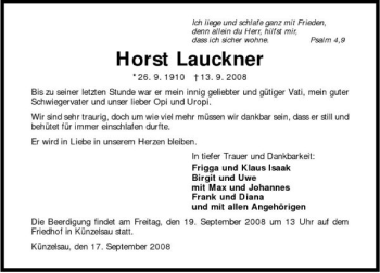 Traueranzeige von Horst Lauckner 