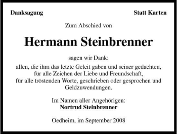 Traueranzeige von Hermann Steinbrenner 
