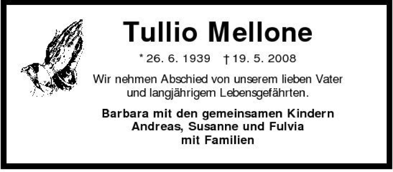  Traueranzeige für Tullio Mellone vom 20.09.2008 aus 