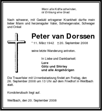 Traueranzeige von Peter van Dorssen 