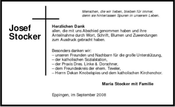 Traueranzeige von Josef Stocker 