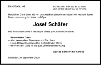 Traueranzeige von Josef Schäfer 