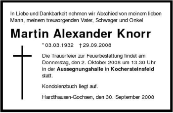 Traueranzeige von Martin Alexander Knorr 
