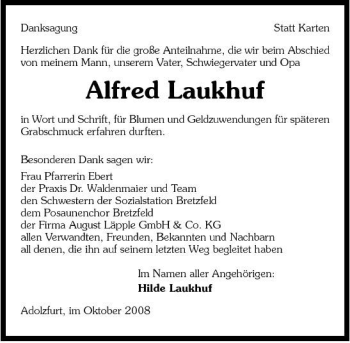 Traueranzeige von Laukhuf. Alfred 
