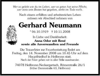 Traueranzeige von Gerhard Neumann 