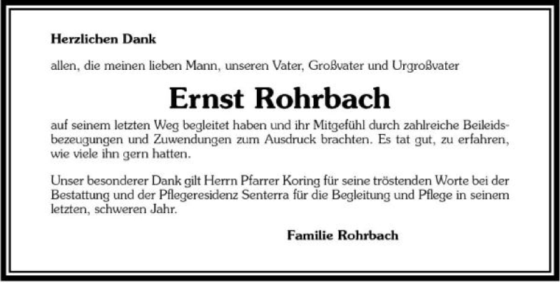  Traueranzeige für Ernst Rohrbach vom 19.11.2008 aus 