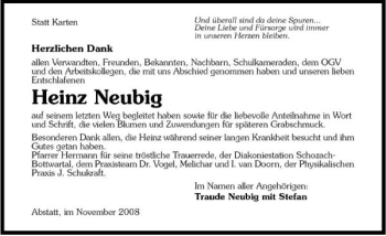 Traueranzeige von Heinz Neubig 