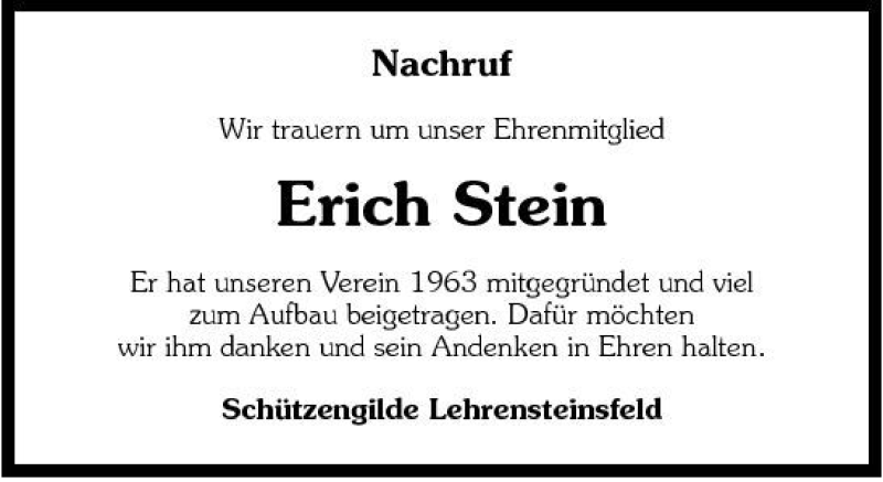  Traueranzeige für Erich Stein vom 19.11.2008 aus 
