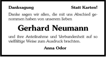 Traueranzeige von Gerhard Neumann 
