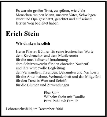 Traueranzeige von Erich Stein 