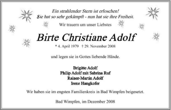 Traueranzeige von Birte Adolf 