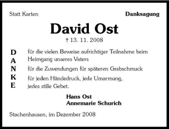 Traueranzeige von David Ost 