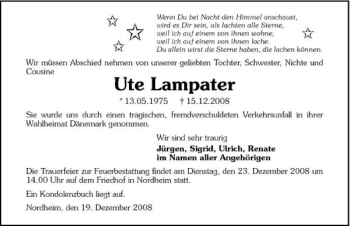 Traueranzeige von Ute Lampater 