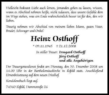 Traueranzeige von Heinz Osthoff 