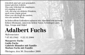 Traueranzeige von Adalbert Fuchs 