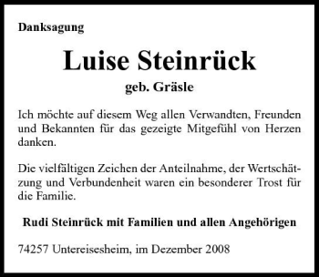 Traueranzeige von Luise Steinrück 