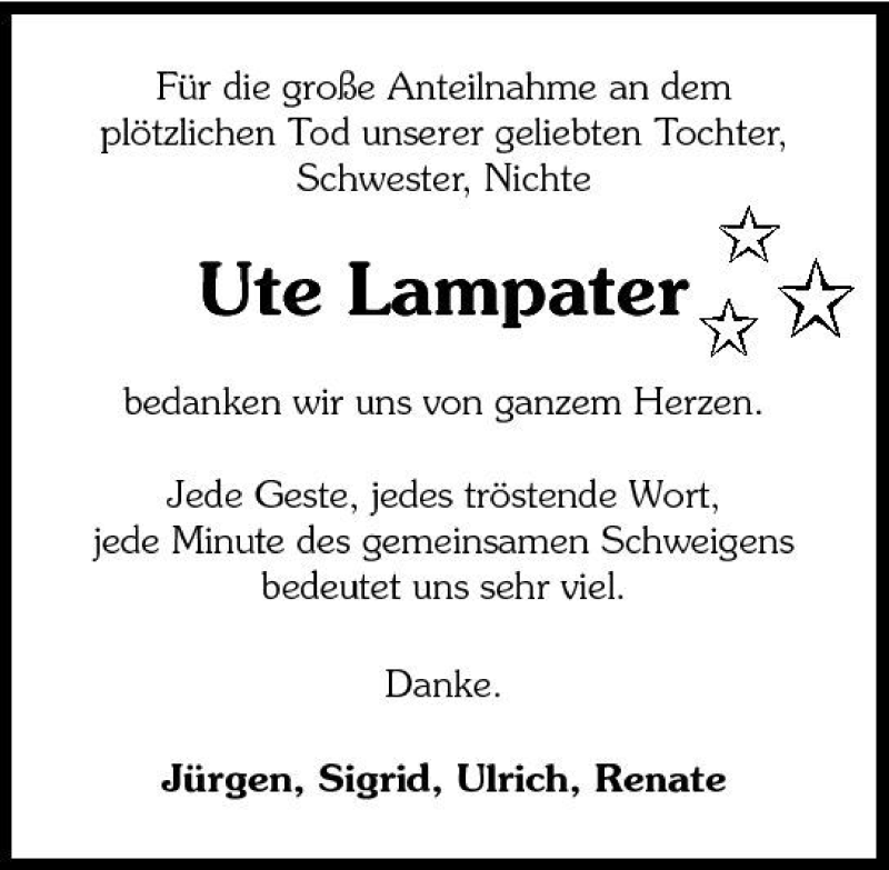  Traueranzeige für Ute Lampater vom 02.01.2009 aus 