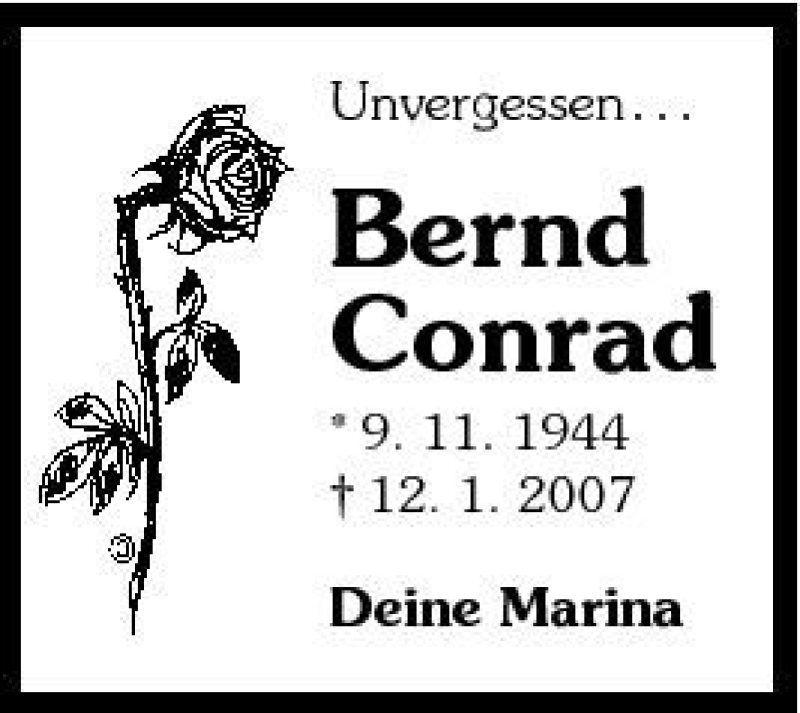  Traueranzeige für Bernd Conrad vom 12.01.2009 aus 