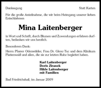 Traueranzeige von Mina Laitenberger 