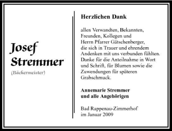 Traueranzeige von Josef Stremmer 